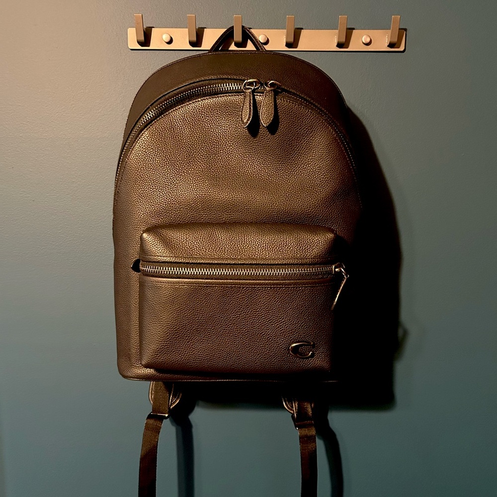 Coach Charter Backpack Black Pebbled Leather Large Size Mens Bag EUC